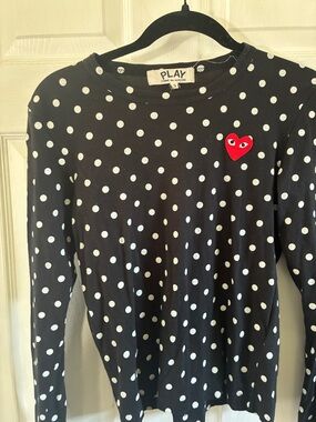 Comme des Garçons PLAY Black Polka Dot Tee with Red Heart Patch